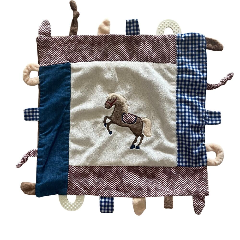 Maison Chic Carson the Colt Baby Security Blanket Lovey Teether Horse Blue Red